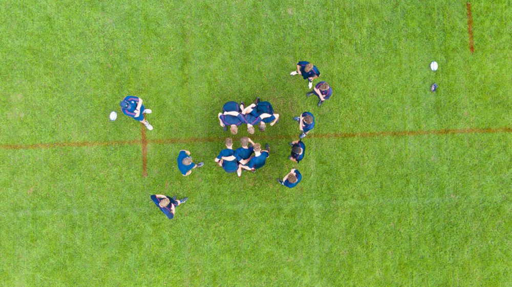 top view of boys rugby training